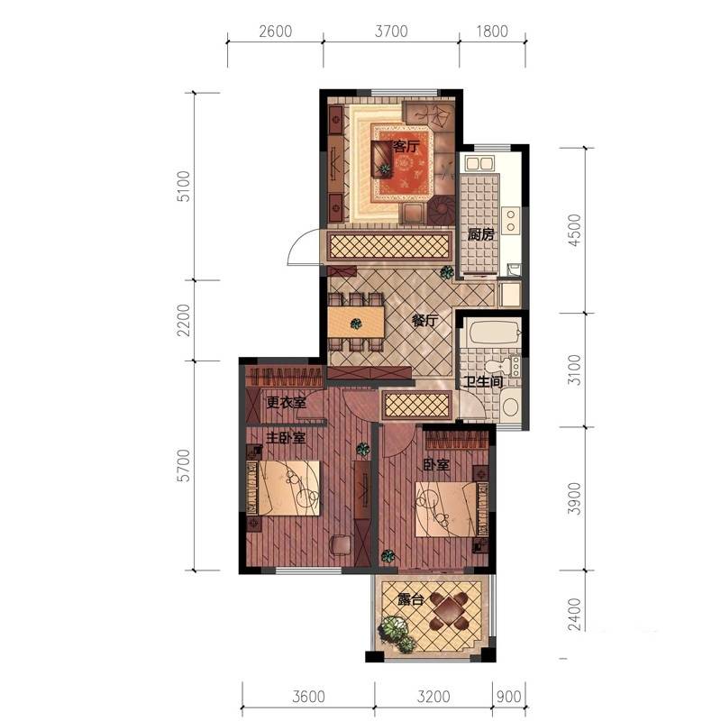 赞成香颂2室2厅1卫89㎡户型图