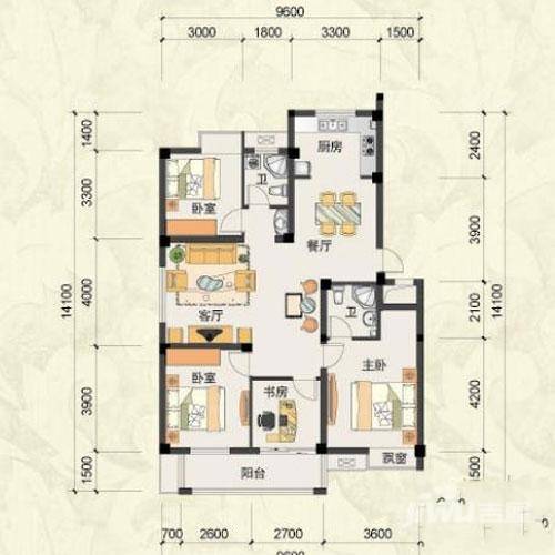 西墅锦园4室2厅2卫120㎡户型图