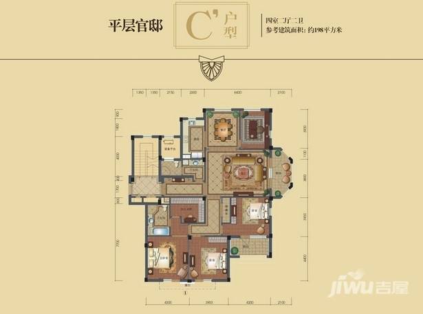 绿城英溪桃源4室2厅2卫198㎡户型图