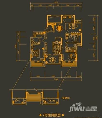 盛泰名都中心3室2厅2卫160㎡户型图