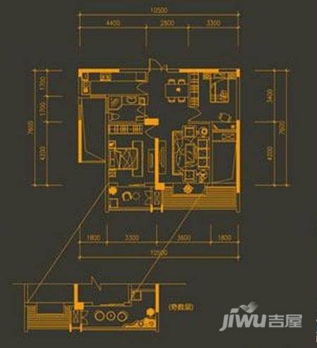 盛泰名都中心2室2厅1卫85㎡户型图