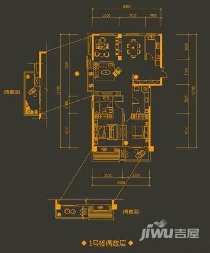 盛泰名都中心3室2厅2卫141㎡户型图