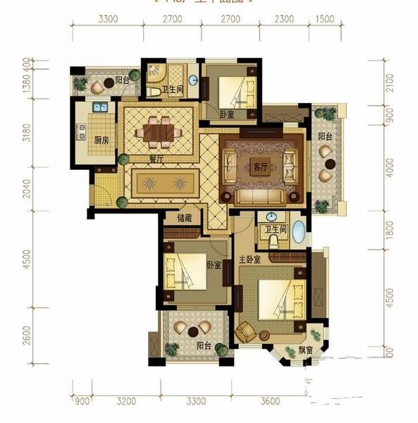 金世纪星运丽园3室2厅2卫130.5㎡户型图