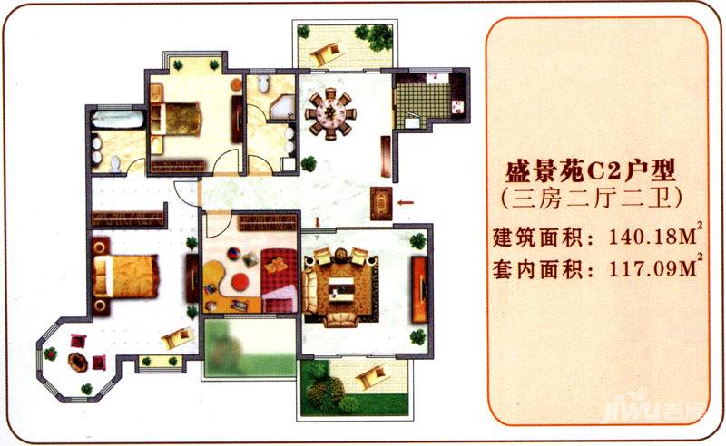 新都盛世名门3室2厅2卫140.2㎡户型图