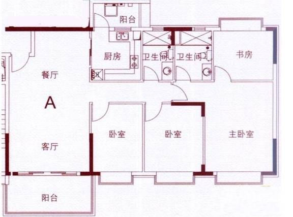 恒大山水城3室2厅2卫140.4㎡户型图