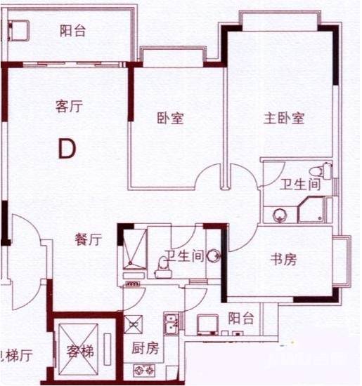 恒大山水城3室2厅2卫116.7㎡户型图