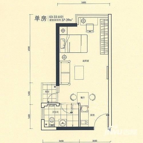 御河堤1室1厅1卫37㎡户型图