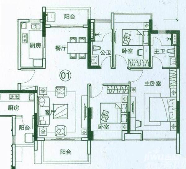 海伦春天3室2厅2卫128㎡户型图