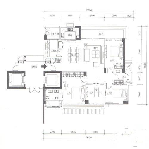 十五峯花园4室2厅2卫146㎡户型图