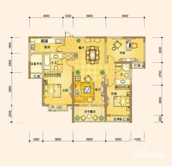 绿都湖滨花园3室2厅2卫122㎡户型图