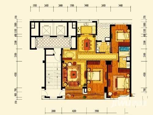 绿城蓝色钱江3室2厅2卫165㎡户型图