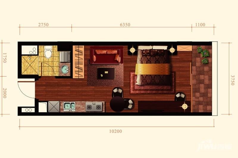 绿城蓝色钱江1室1厅1卫52㎡户型图