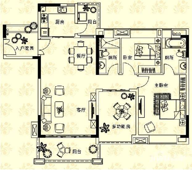 巴厘天地上苑3室2厅1卫121㎡户型图