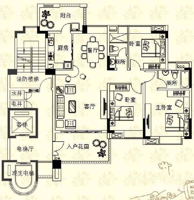 巴厘天地上苑3室2厅1卫132.7㎡户型图