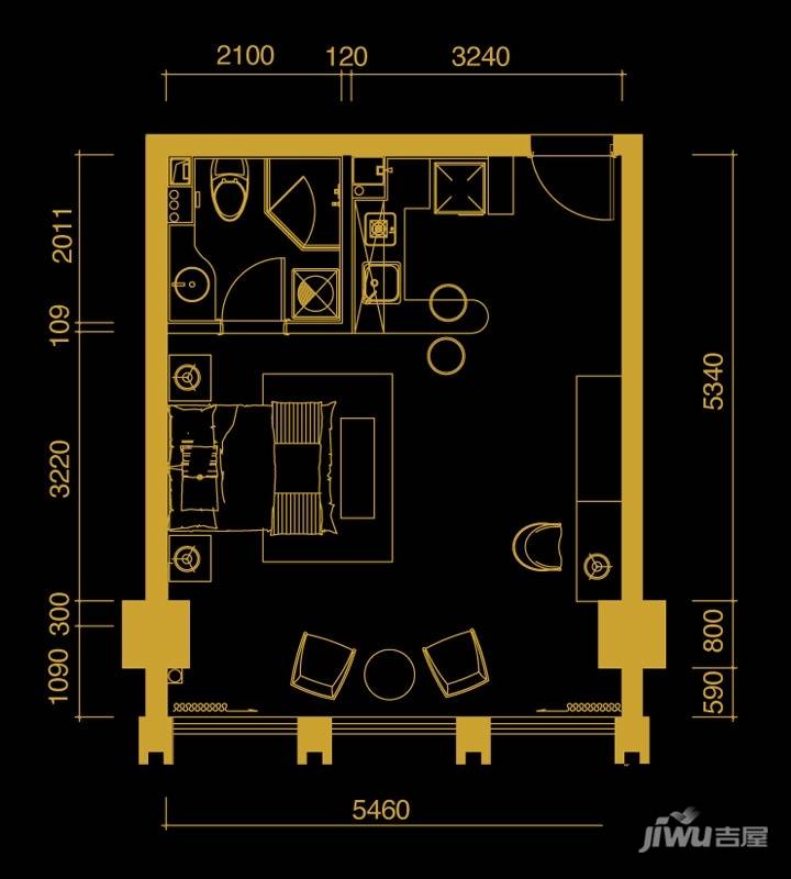 方正360空间1室1厅1卫54㎡户型图