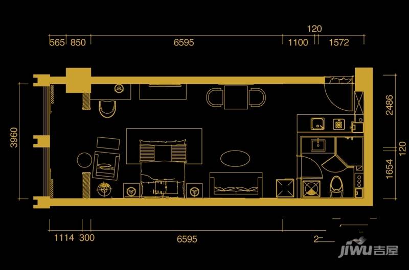 方正360空间1室1厅1卫63㎡户型图