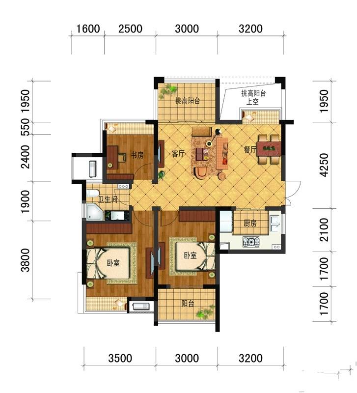 广宇上东城商铺3室2厅0卫89㎡户型图