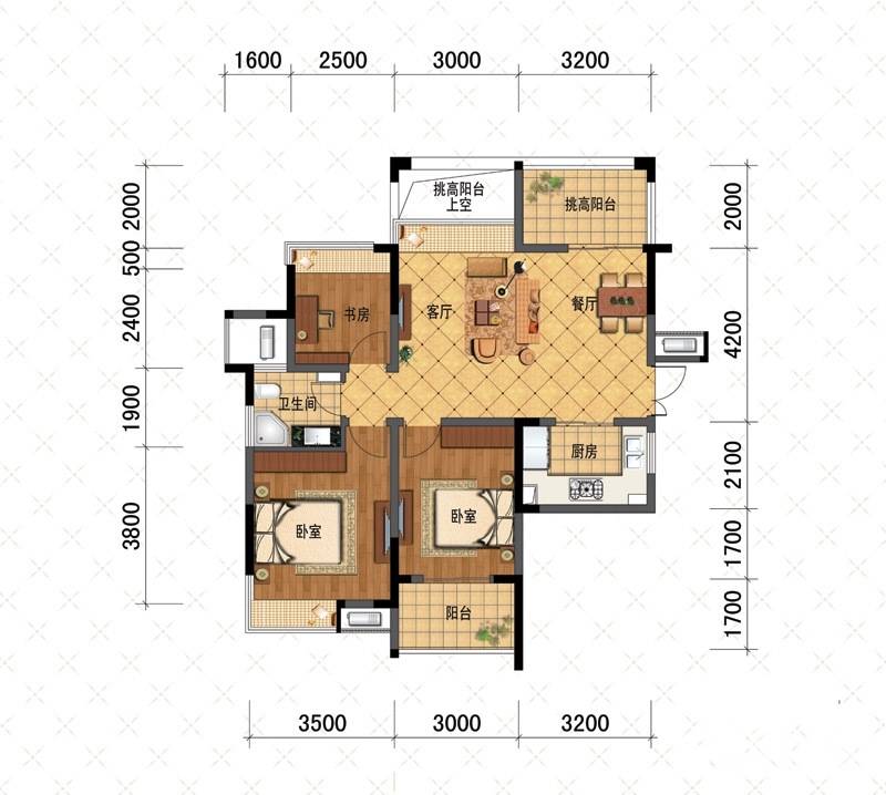 广宇上东城商铺3室2厅1卫89㎡户型图