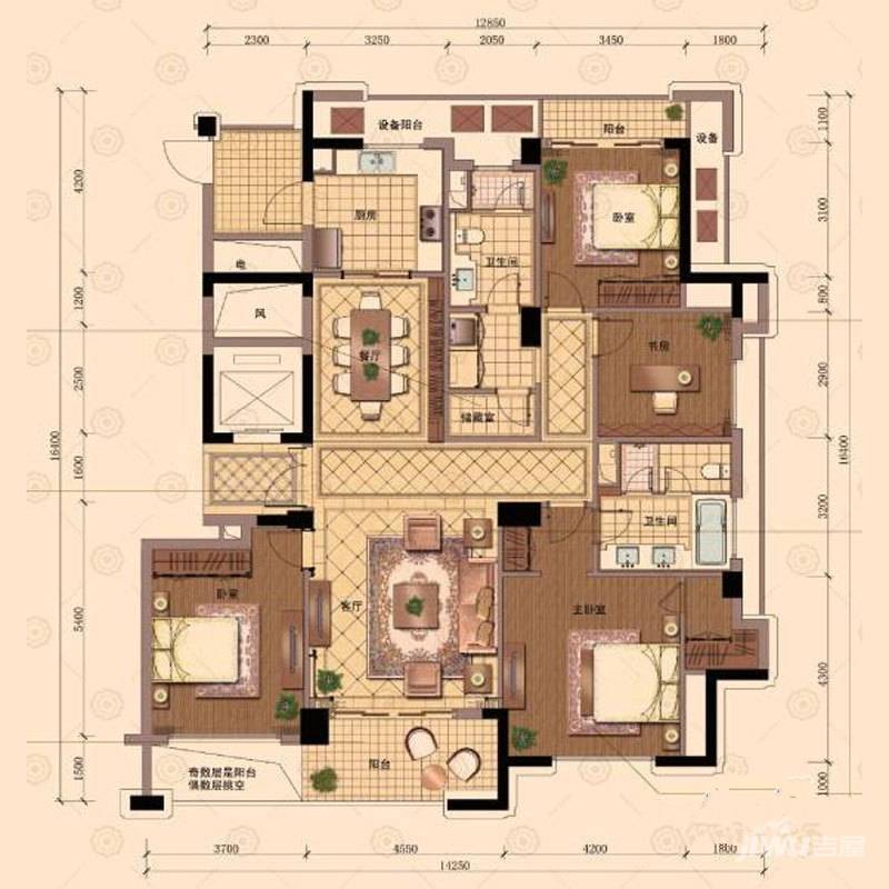 绿城玉园2室2厅2卫191㎡户型图