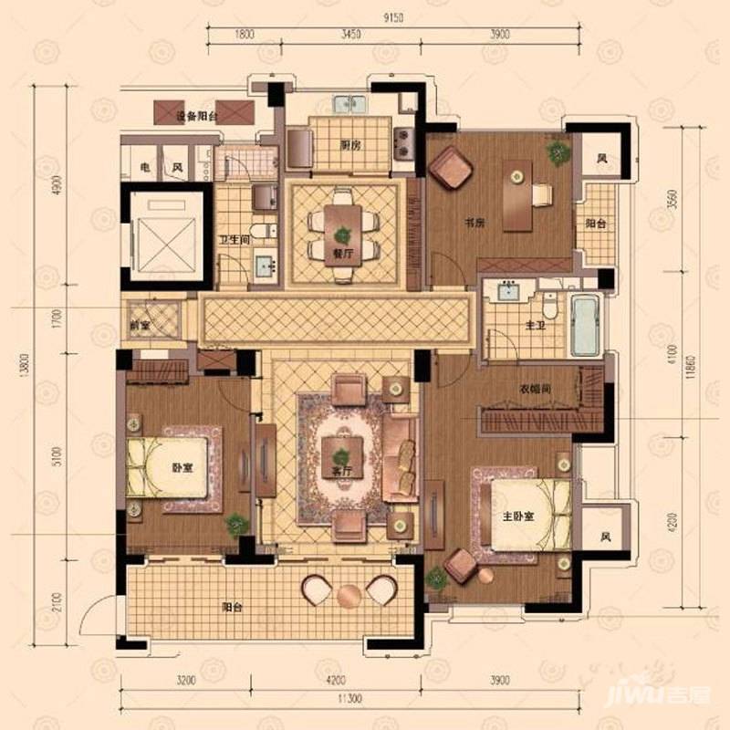 绿城玉园3室2厅2卫160㎡户型图