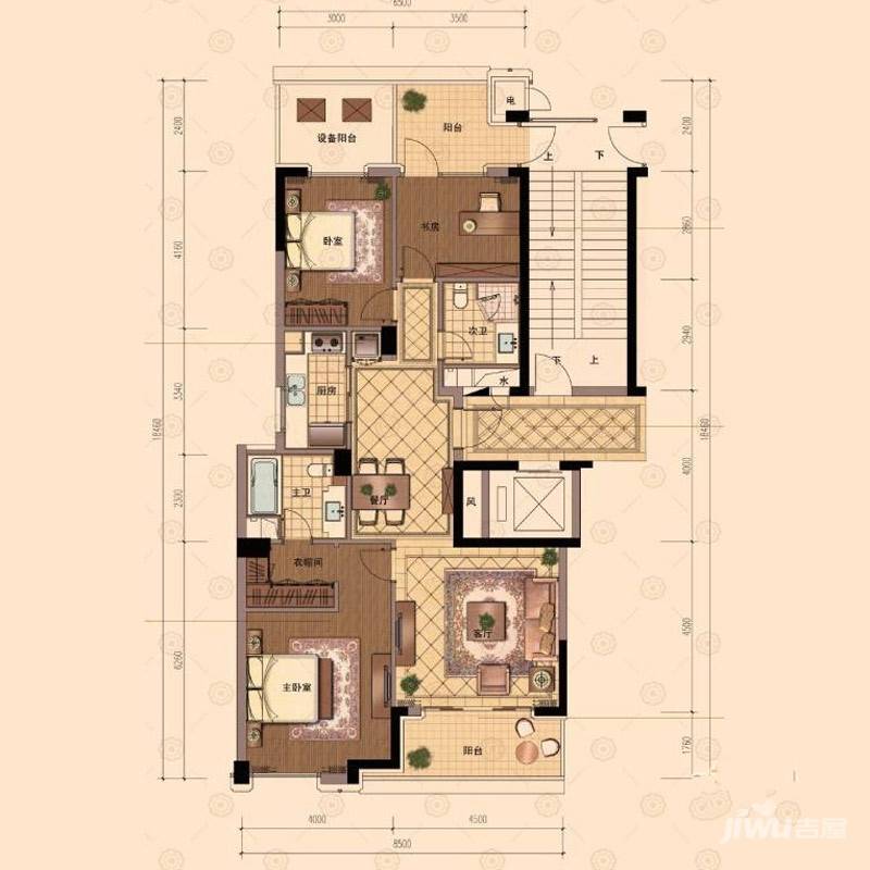 绿城玉园3室2厅2卫137㎡户型图