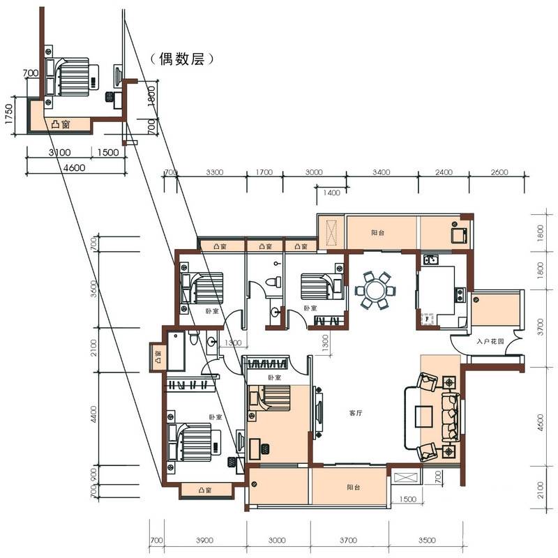 家和盛世花园4室2厅2卫124㎡户型图