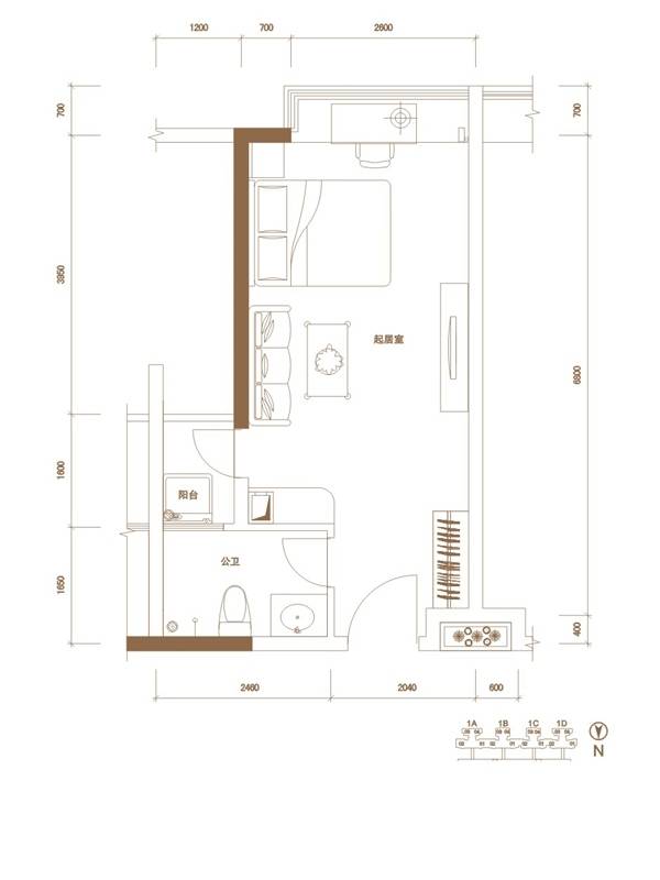 世纪新城1室0厅1卫37㎡户型图