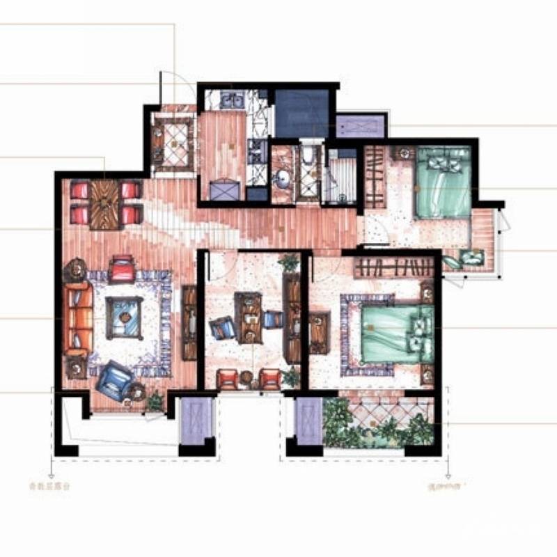 复地复城国际3室2厅1卫89㎡户型图