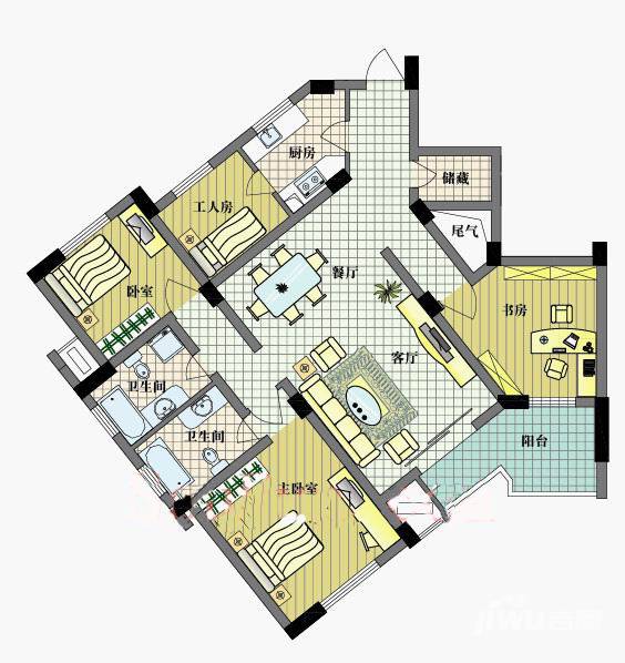 北湖绿洲花园4室2厅2卫户型图