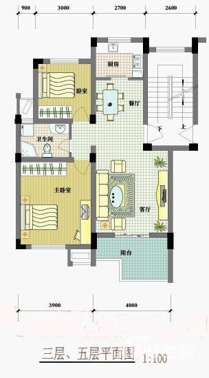 北湖绿洲花园2室2厅1卫户型图