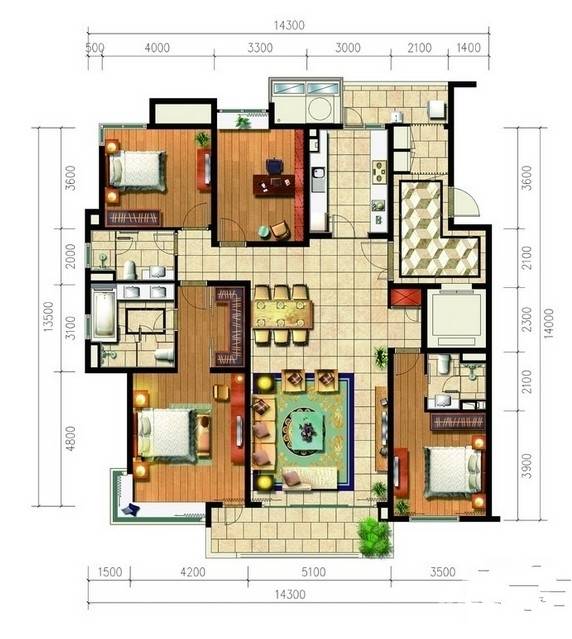 凯德龙湾4室3厅2卫214㎡户型图