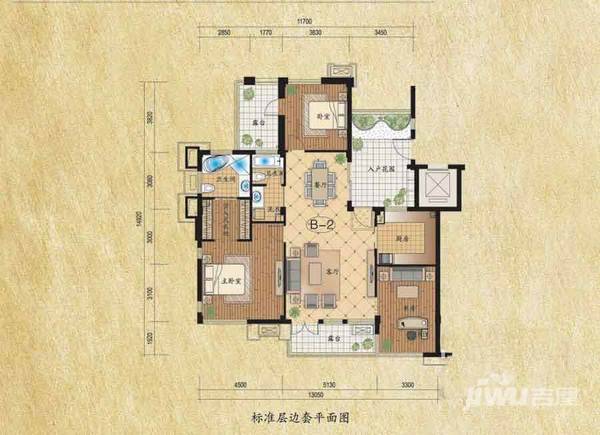 新湖香格里拉3室2厅1卫150.1㎡户型图