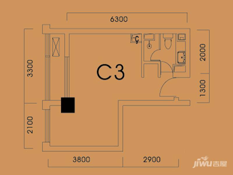 杭州香港城1室1厅1卫38㎡户型图