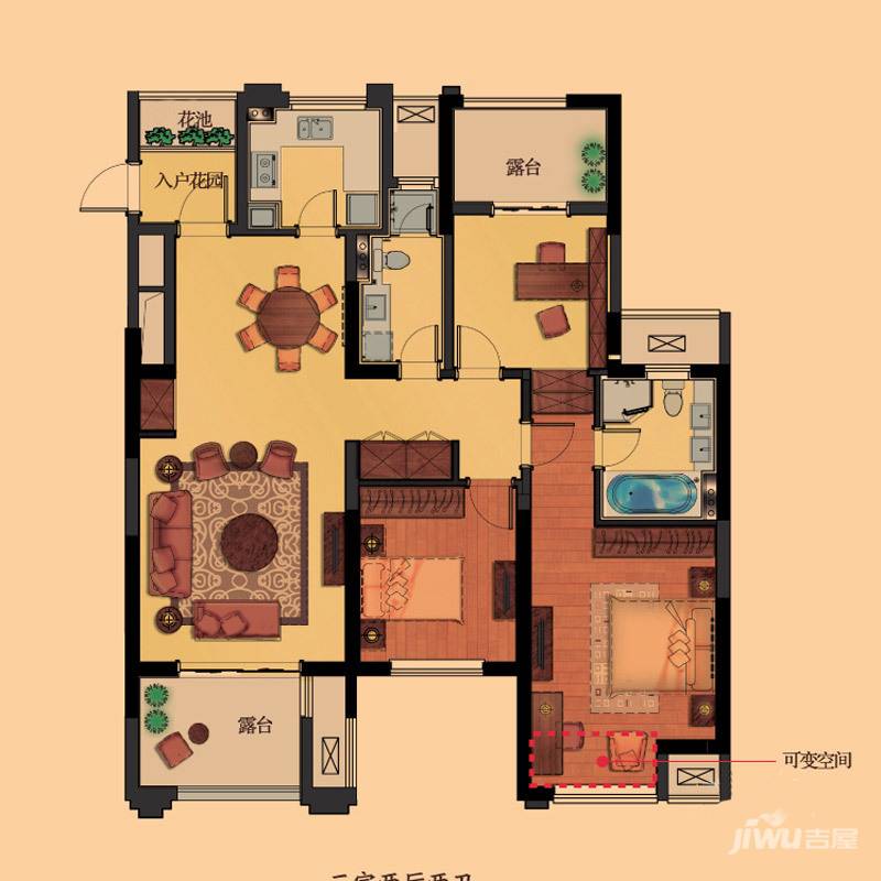 金都夏宫3室2厅2卫135㎡户型图