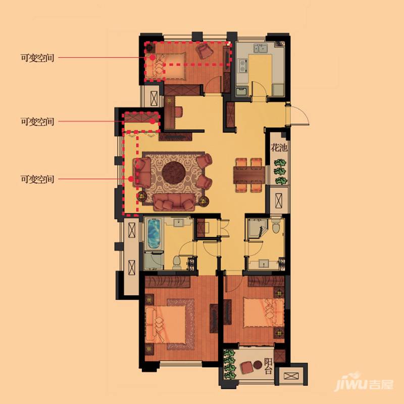 金都夏宫3室2厅2卫138㎡户型图