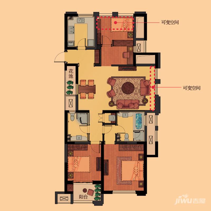 金都夏宫3室2厅2卫138㎡户型图