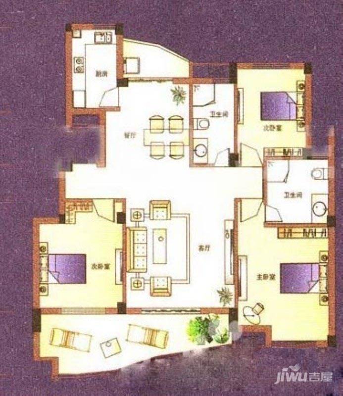 丁香花园3室2厅2卫137㎡户型图