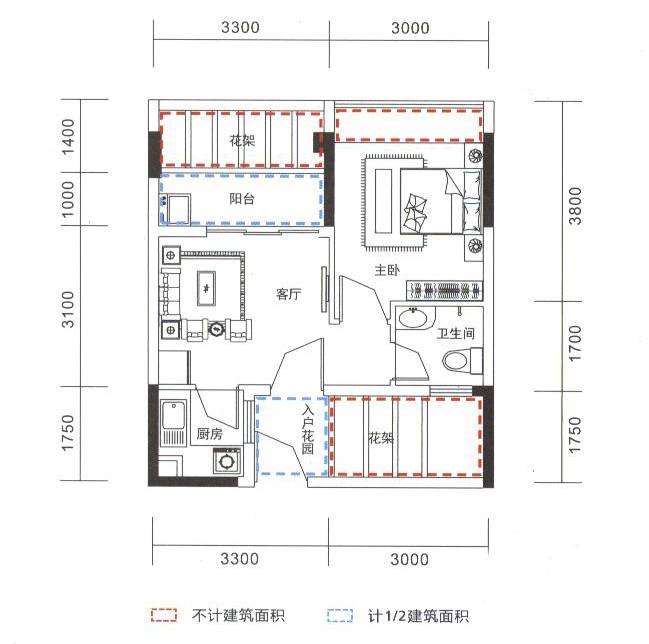 品尚居1室1厅1卫40.6㎡户型图