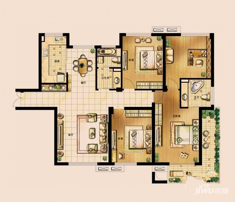 水乡华庭4室2厅2卫177㎡户型图