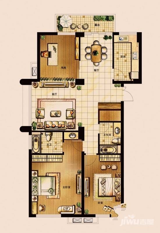 水乡华庭3室2厅2卫149㎡户型图