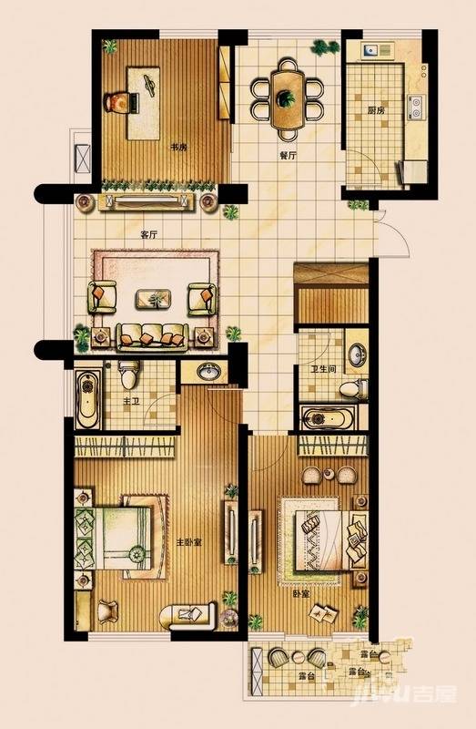 水乡华庭3室2厅2卫149㎡户型图