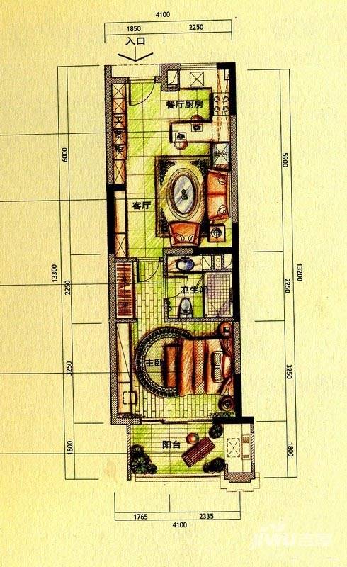 坤和和家园1室1厅1卫65㎡户型图