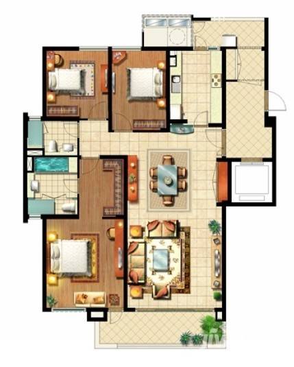 凯德龙湾3室2厅2卫160㎡户型图