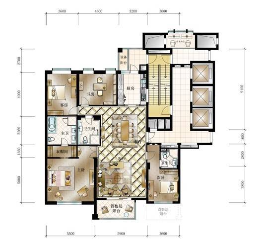 滨江城市之星4室2厅3卫251㎡户型图