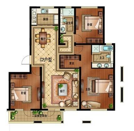 朗诗田园绿郡3室2厅2卫137㎡户型图