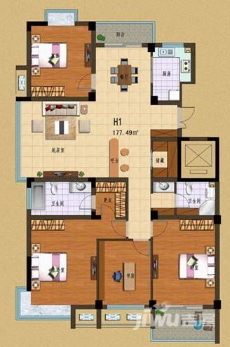 远邦嘉裕天城4室2厅2卫177.5㎡户型图