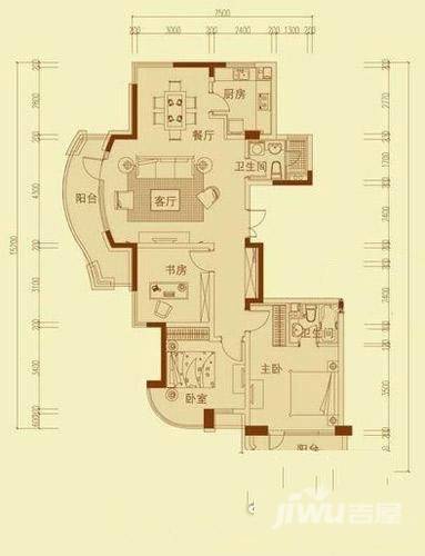 绿城丽江公寓3室2厅2卫户型图