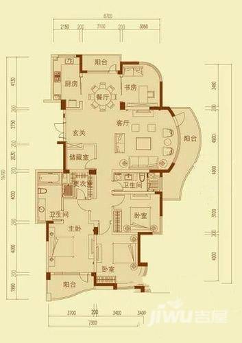 绿城丽江公寓4室2厅2卫户型图