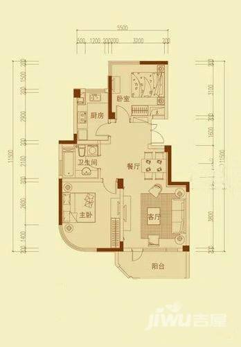 绿城丽江公寓2室2厅1卫户型图