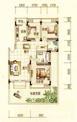 宏业康馨园3室2厅2卫108.8㎡户型图